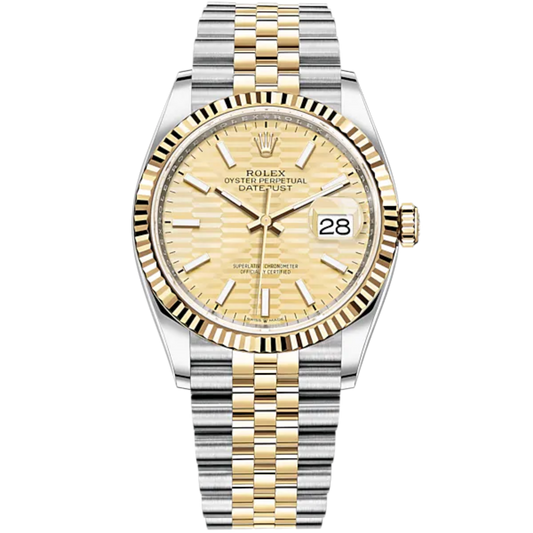 Datejust 36 36mm Oystersteel and Yellow Gold Jubilee Bracelet Golden Fluted Motif Dial Fluted Bezel