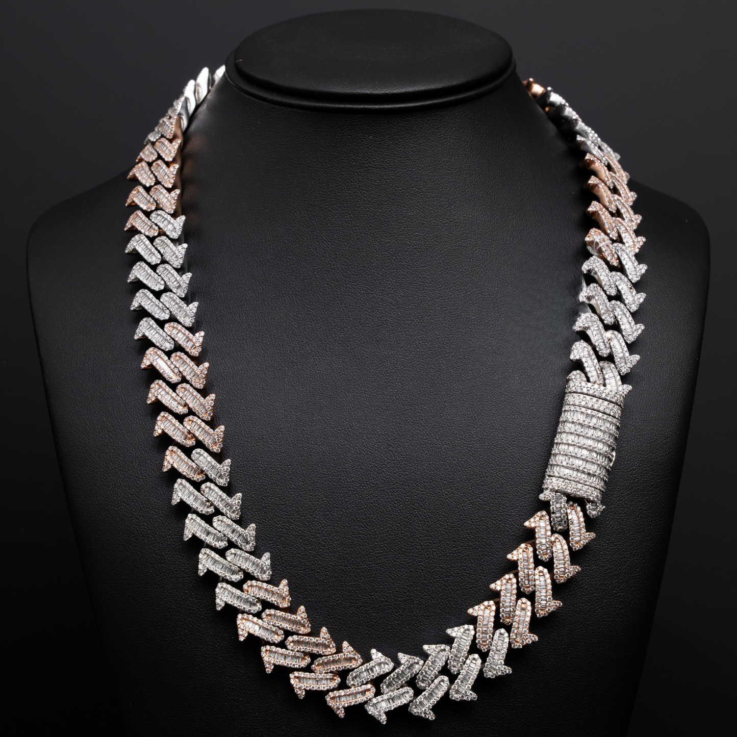 14k Rose/White Gold 2-tone Cuban Link Spiked Necklace - 30 total carat weight - 261 grams