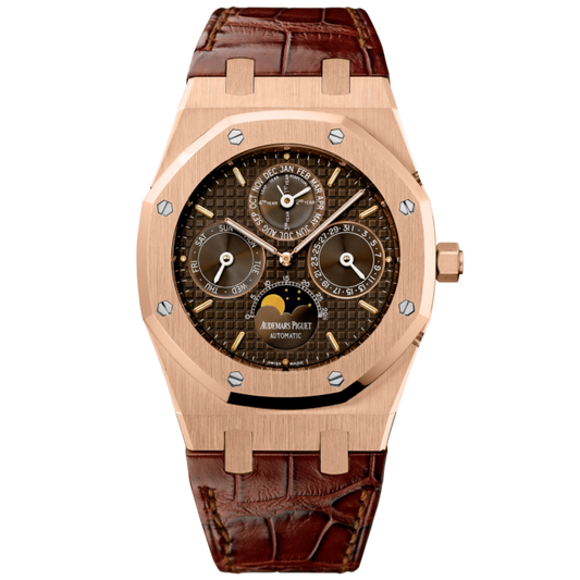 Audemars Piguet Royal Oak Ref. 26252OR.OO.D092CR.01 39MM Rose Gold Chocolate Dial Perpetual Calendar on Leather