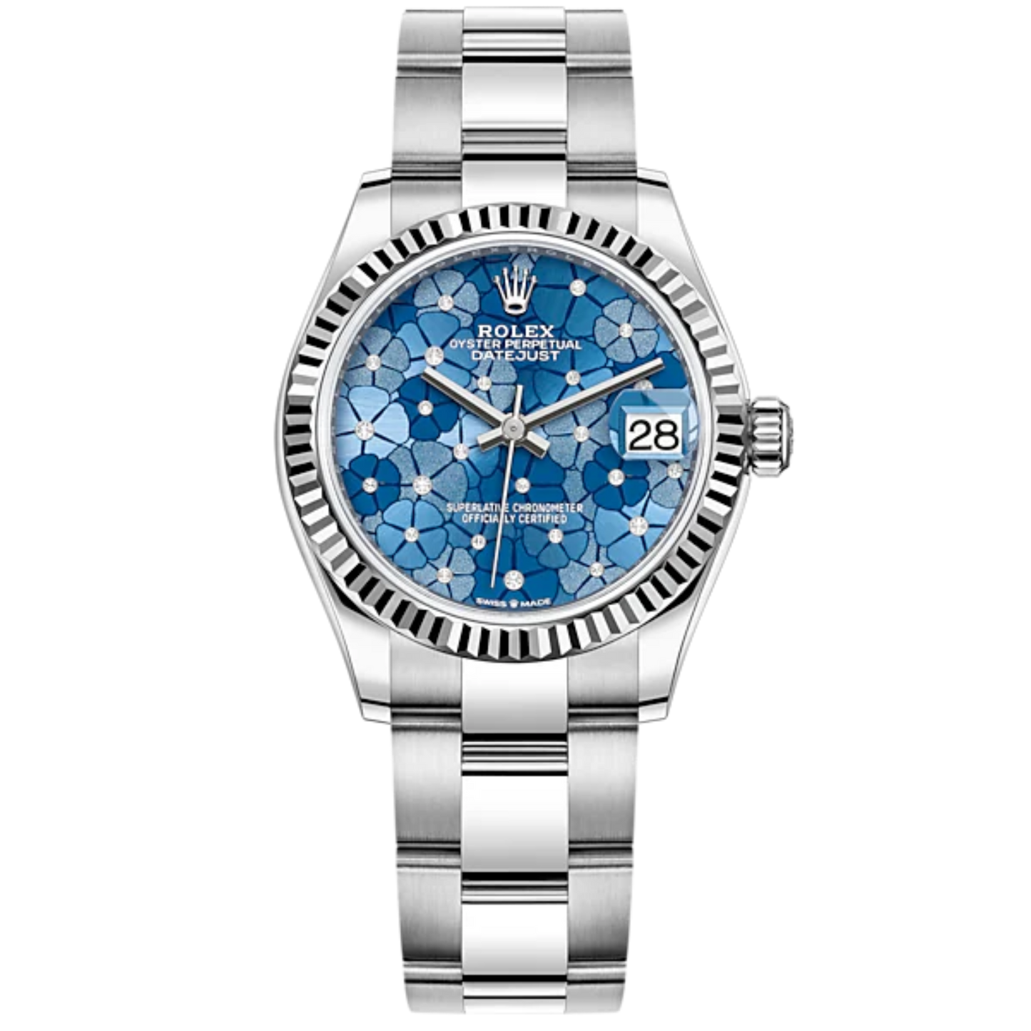 Datejust 31 31MM Oyster Bracelet Oystersteel and White Gold With Blue Dial Fluted Bezel