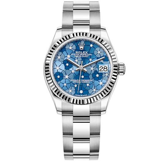 Datejust 31 31MM Oyster Bracelet Oystersteel and White Gold With Blue Dial Fluted Bezel