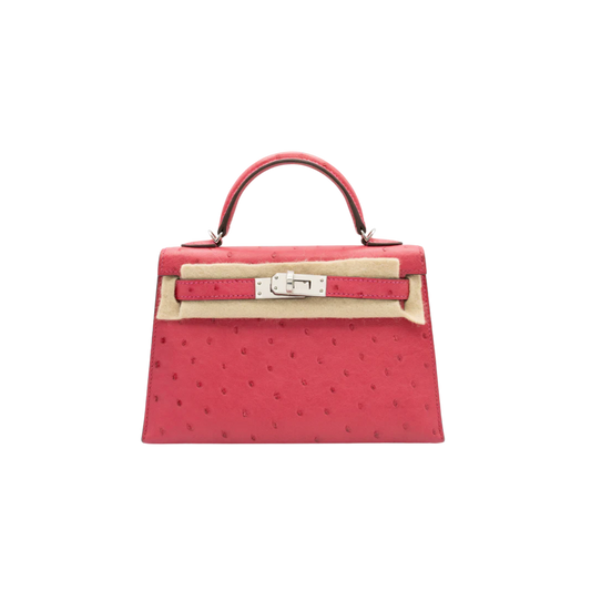 Hermes Kelly 20 Rose Tyrien Ostrich Palladium Hardware