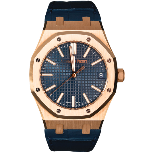 Audemars Piguet Royal Oak Ref. 15510OR.OO.D315CR02 41MM Rose Gold Blue Dial on Leather Full Set Complete 07/2024