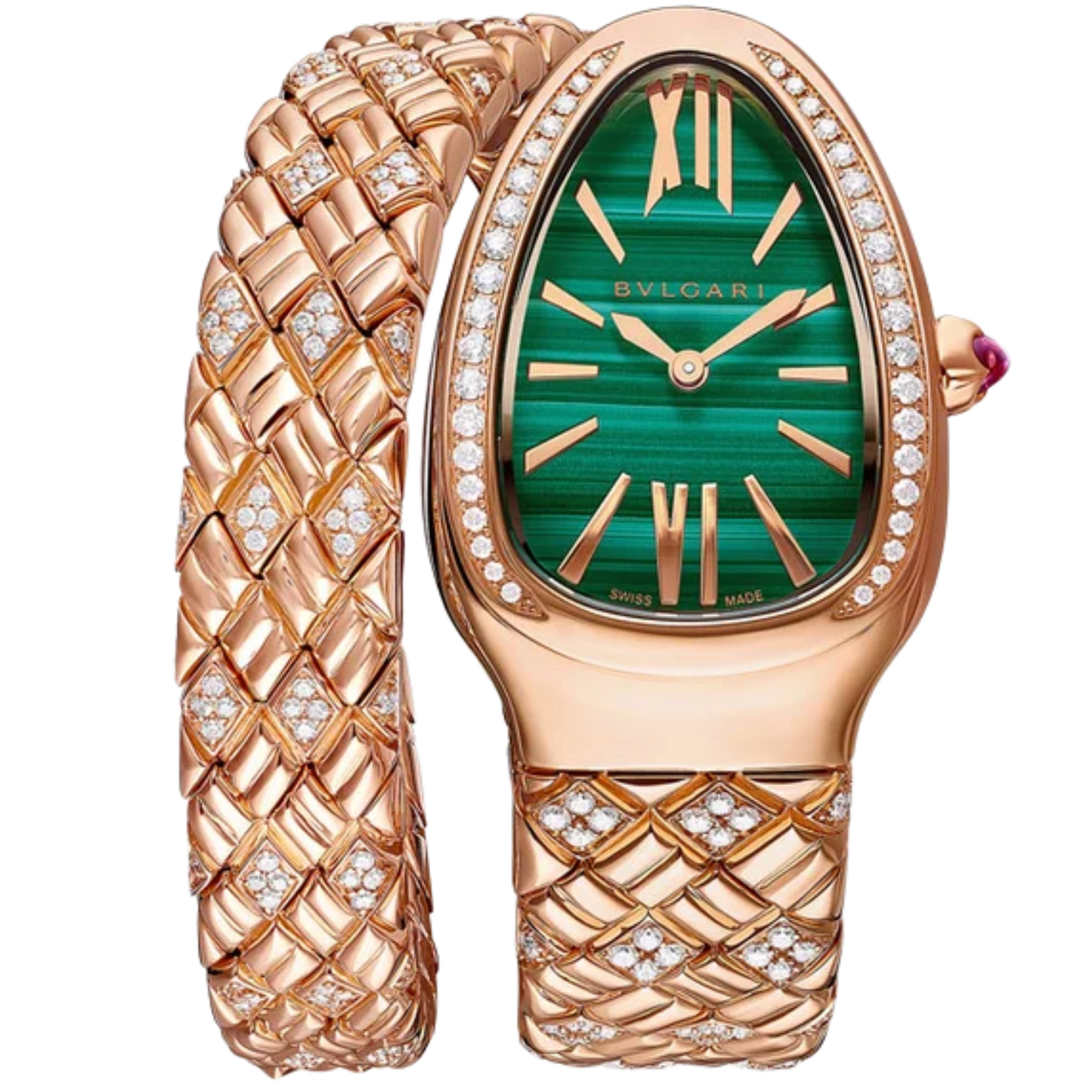 Bvlgari Ref. 103626 Serpenti Rose Gold Green Dial Diamond Bezel Single Coil