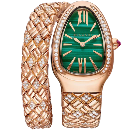 Bvlgari Ref. 103626 Serpenti Rose Gold Green Dial Diamond Bezel Single Coil