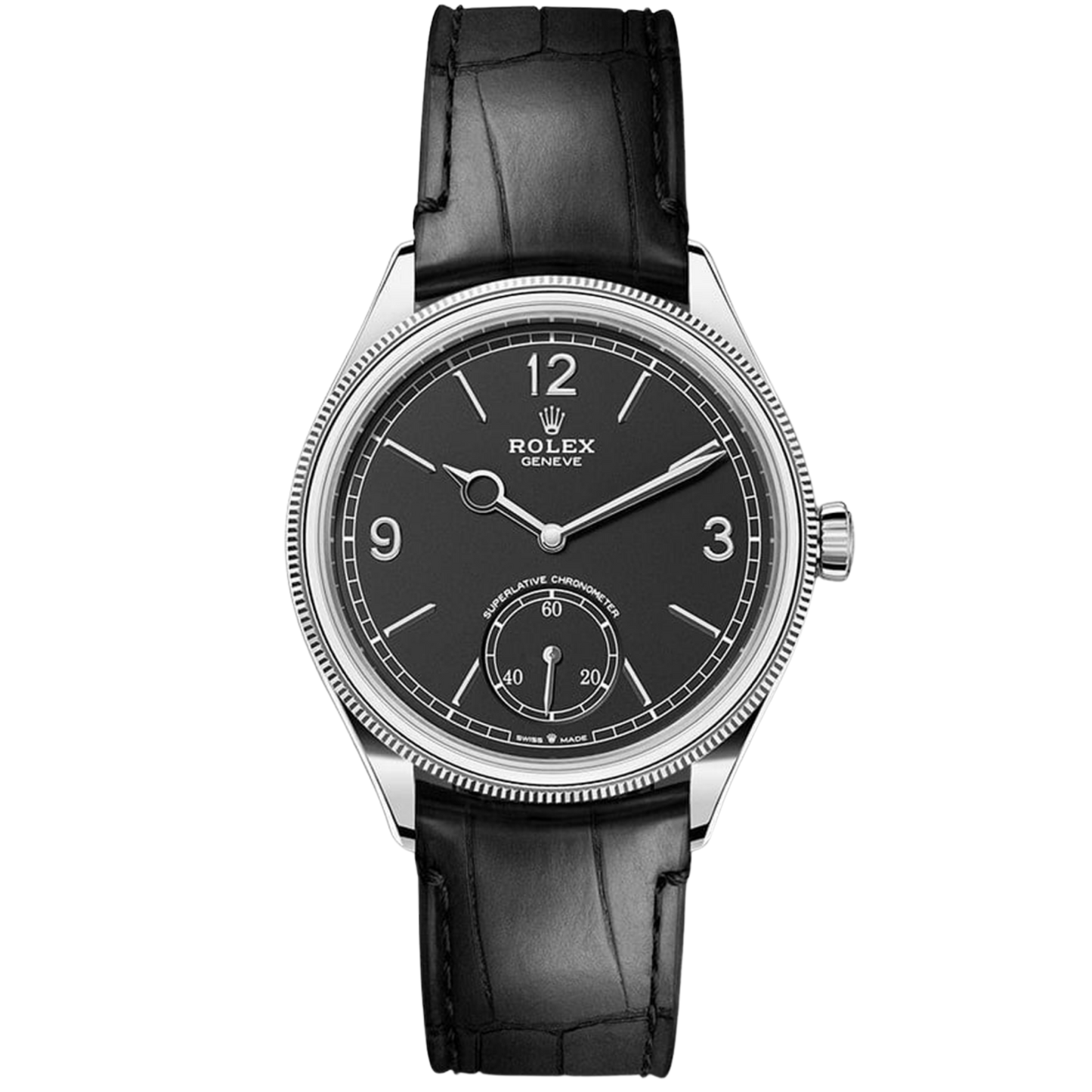 Rolex 1908 52509 White Gold 39mm Black Dial on Black Alligator Leather Strap