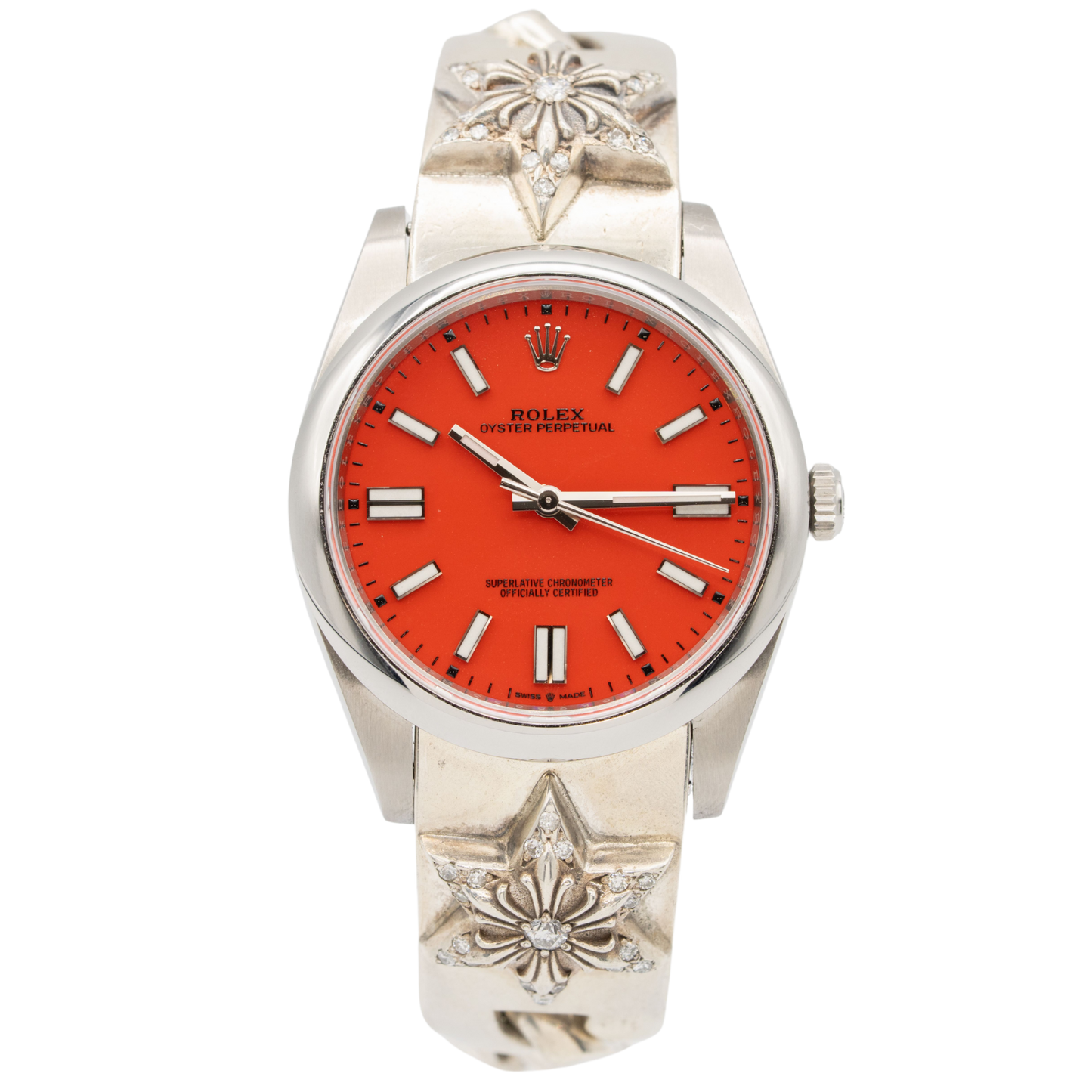 Rolex Oyster Perpetual Ref. 124300 41MM Stainless Steel Coral Red with Chrome Hearts Stainless Steel "American Flag" Bracelet