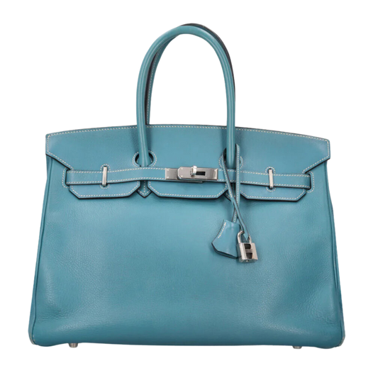 Hermes Birkin 35 Bleu Jean Clemence Leather