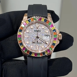 Rolex Day Date Ref. 228398TRBR Yellow Gold Pave Dial Ruby 69 Markers Baguette Bezel
