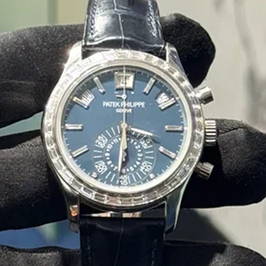 Patek Philippe Complications Ref. 5961P 40.5mm Platinum Blue Dial Annual Calendar with Baguette Bezel/Indices