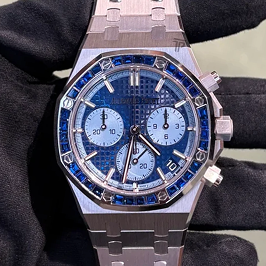 Audemars Piguet Royal Oak Chronograph Ref. 26240BC.SS.1320BC.01 41MM White Gold Blue Dial JAPAN EDITION with Factory Set Sapphire Bezel