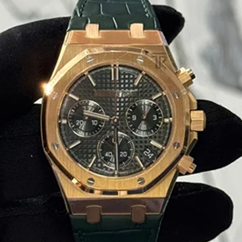 Audemars Piguet Royal Oak Ref. 26240OR.OO.D404CR.02 41mm Rose Gold Chronograph On Leather Green Dial