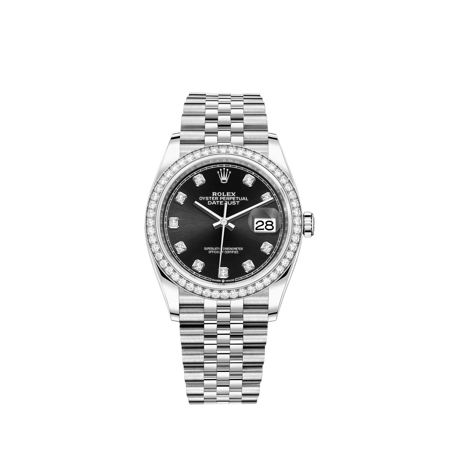 Rolex Datejust Ref. 126284RBR 36MM Black Dial with Diamond Markers/Diamond Bezel on Jubilee