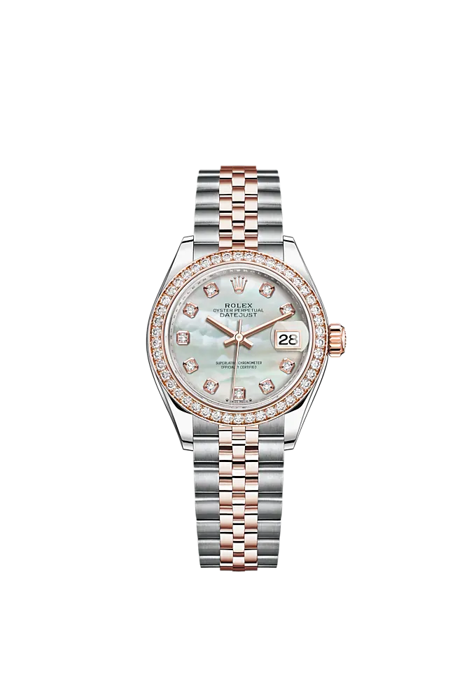 Rolex Datejust Ref. 279381RBR 28mm RG/SS Two Tone MOP Diamond Markers/Diamond Bezel on Jubilee