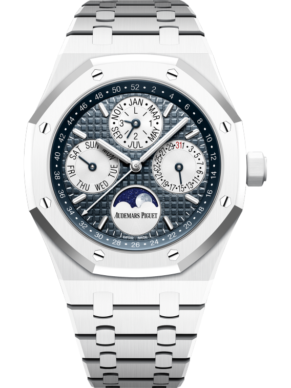 Audemars Piguet 41MM Ref. 26579CB.OO.1225CB.01 White Ceramic Blue Dial Perpetual Calendar