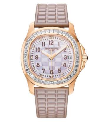 5072R Aquanaut Luce Haute Joaillerie 35.6mm Pearly Beige Tropical Strap Two-tone Beige Mother-of-Pearl Engraved Checkered Dial Baguette Diamond-set Rose Gold Bezel