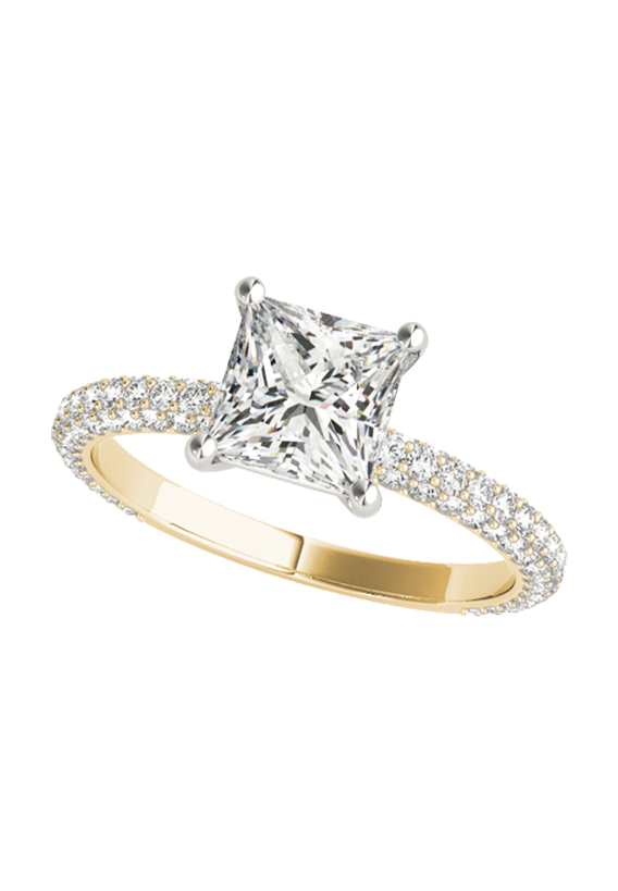 PAVE ENGAGEMENT RING WITH PRINCESS CUT HEAD