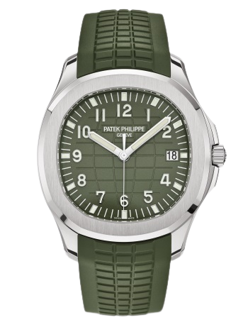 5168G-010 Aquanaut 42.2mm Khaki Green Tropical Strap Khaki Green Embossed Dial White Gold Bezel