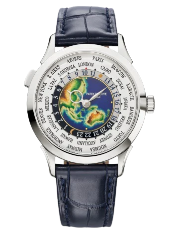 5231G Complications 38.5mm Matte Navy Blue Alligator Leather Strap Grand Feu Cloisonné Center Enamel Dial White Gold Bezel