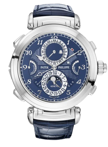 6300G Grand Complications 47.7mm Shiny Navy Blue Alligator Leather Strap Blue Opaline Dial White Gold Bezel