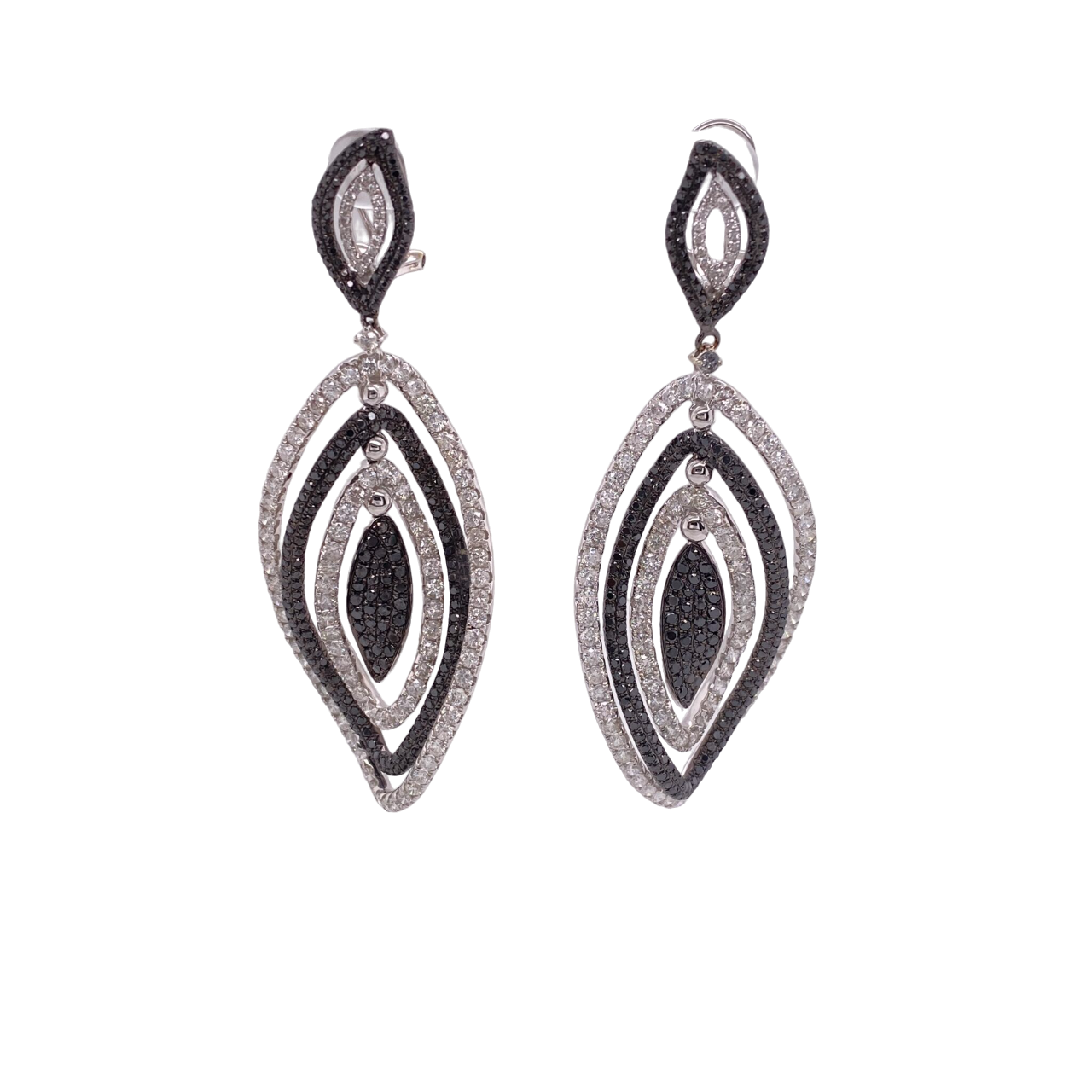 Black Diamond Earrings 18 Karat Black and White Gold 4.32 Carats