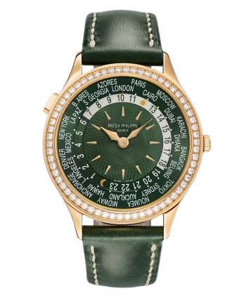 7130R Complications 36mm Shiny Olive Green Calfskin Hand-Guilloched Olive Green Dial Diamond-set Rose Gold Bezel