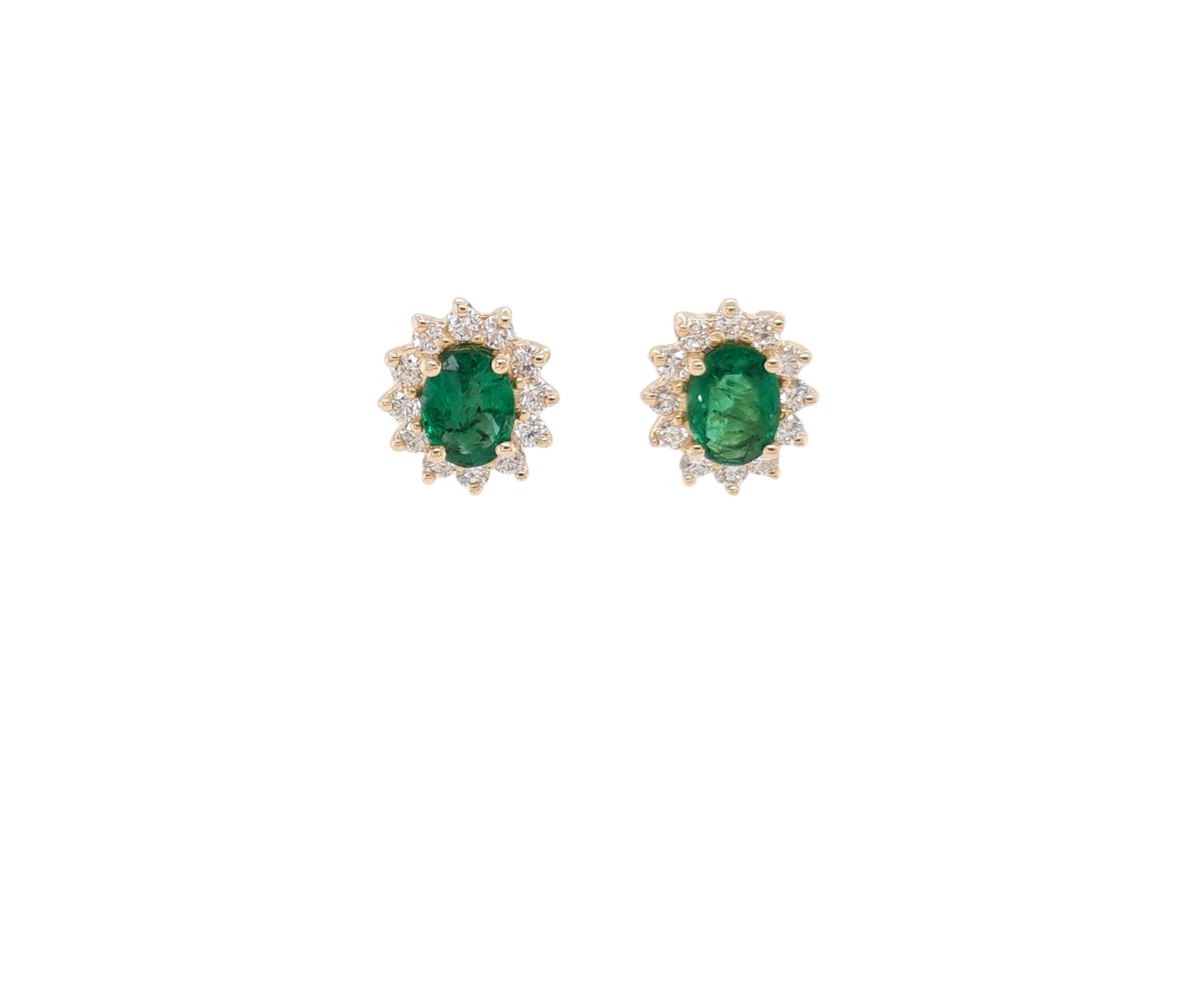 Ladies Diamond Earrings With Emeralds 2.17 Carats