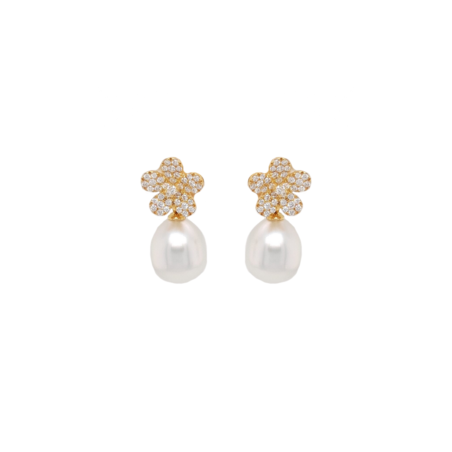 Ladies Diamond and Pearl Flower Earrings 0.52 Carats