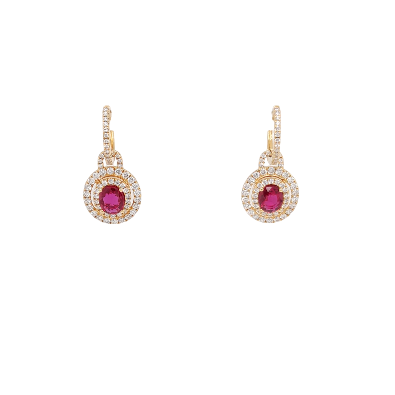 Ladies Diamond and Ruby Earrings 2.18 Carats