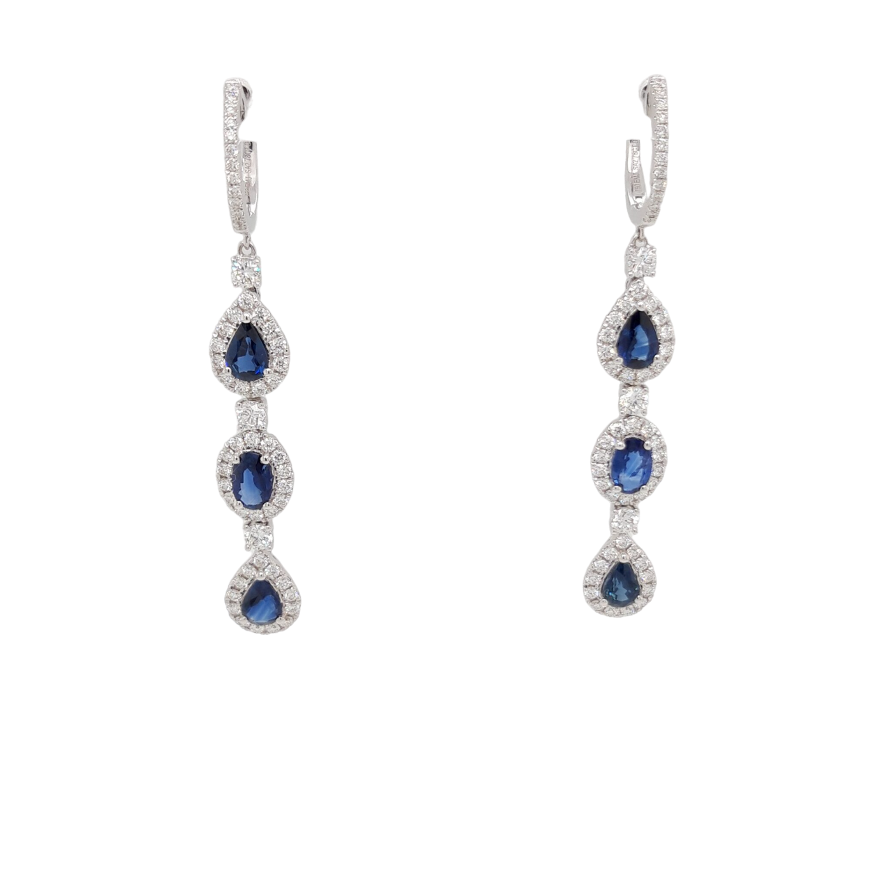 Ladies Diamond and Sapphire Dangle Earrings 2.78 Carats