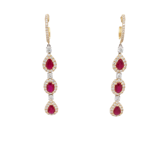Ladies Diamond and Ruby Earrings 2.97 Carats