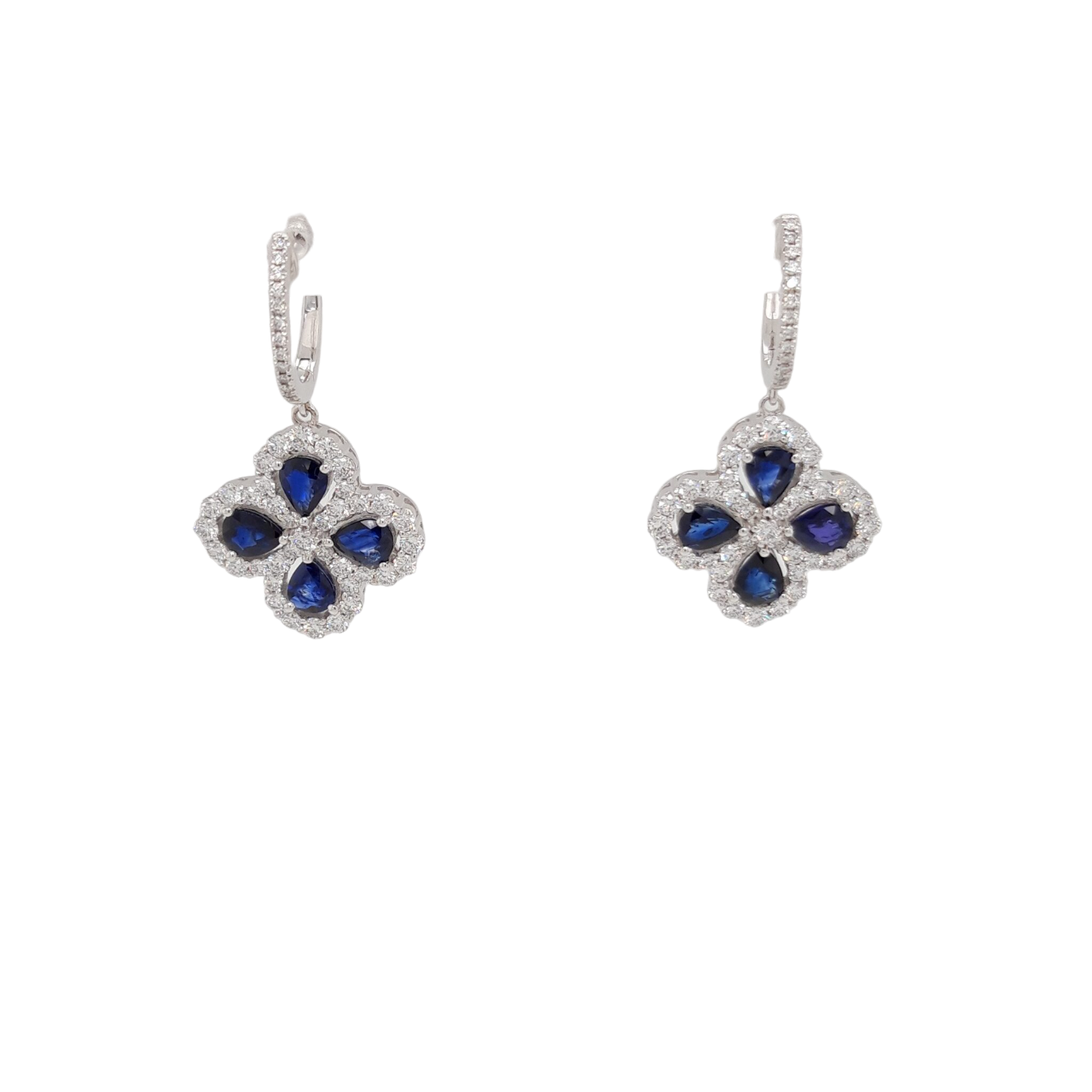 Ladies Diamond and Sapphire Flower Earrings 3.31 Carats