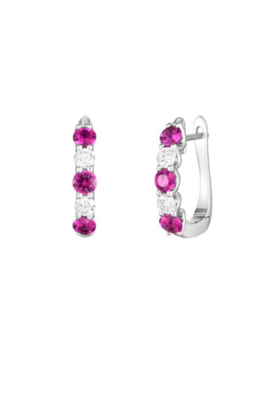 Ladies Diamond Earrings with Rubies 0.90 Carats