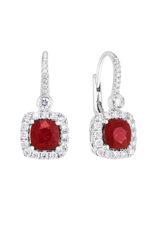 Ladies Ruby and Diamond Earrings 2.49 Carats Rubies