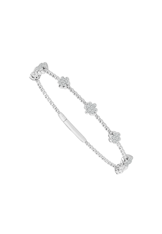 Ladies Diamond Flexible Bangle with Flowers 0.75 Carats