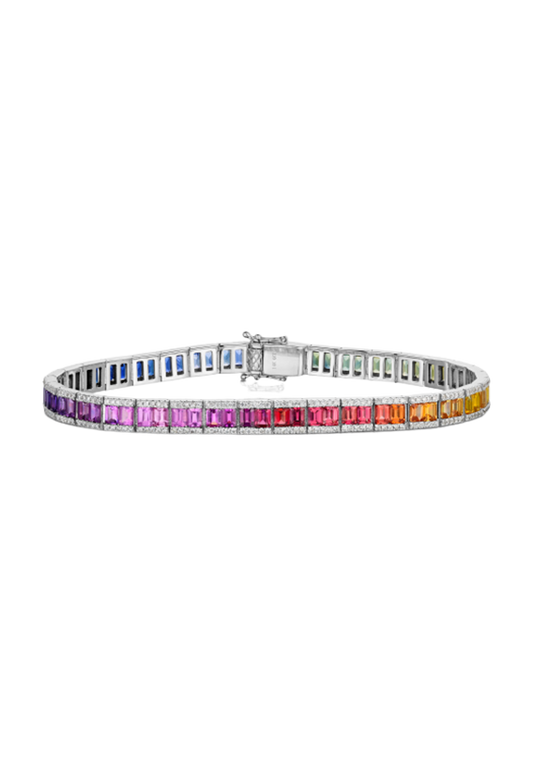 Ladies Diamond Bracelet with Rainbow Multi-Colored Sapphires 10.98 Carats