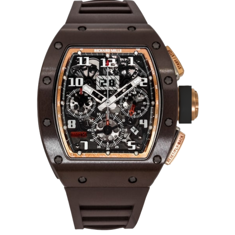 RM 011 Rose Gold Asia Edition Brown Rubber Strap Ceramic Case