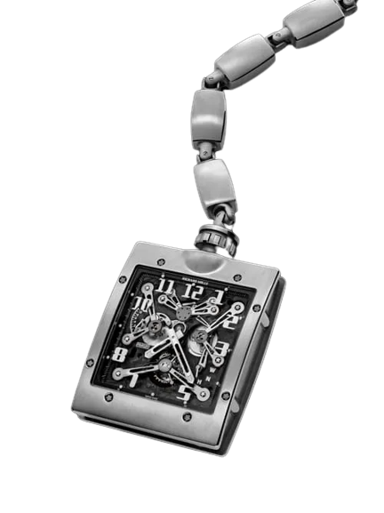 RM 020 Manual Winding Tourbillon Pocket Watch Titanium Chain Rectangular Titanium Case