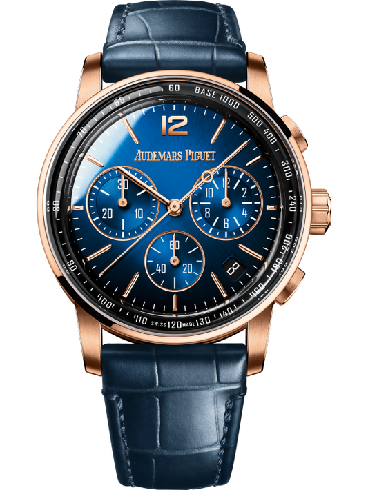 Code 11.59 by Audemars Piguet 41mm Blue Alligator Strap Smoked Lacquered Blue Dial With Sunray Pattern Base 18-Carat Pink Gold Case