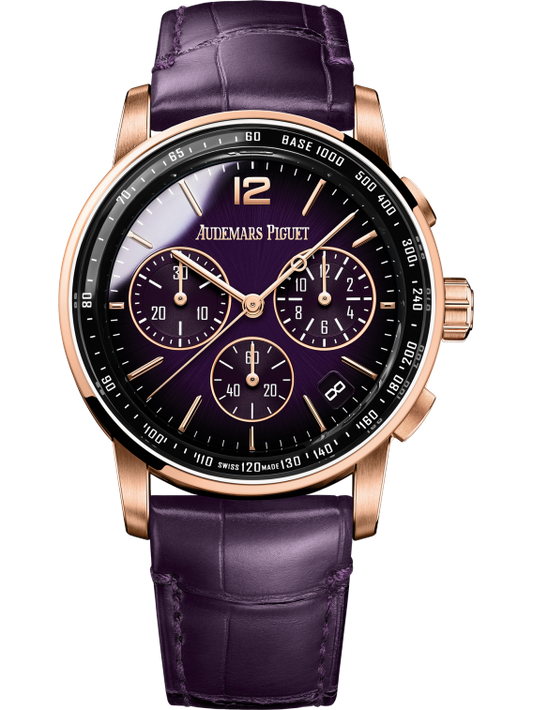 Code 11.59 by Audemars Piguet 41mm Purple Alligator Strap Smoked Lacquered Purple Dial With Sunray Pattern Base 18-carat pink gold case