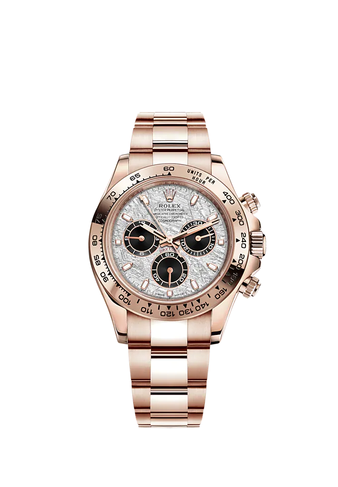Cosmograph Daytona 40MM Oyster Bracelet Meteorite and Black Dial 18 CT Everose Gold Bezel With Engraved Tachymetric Scale