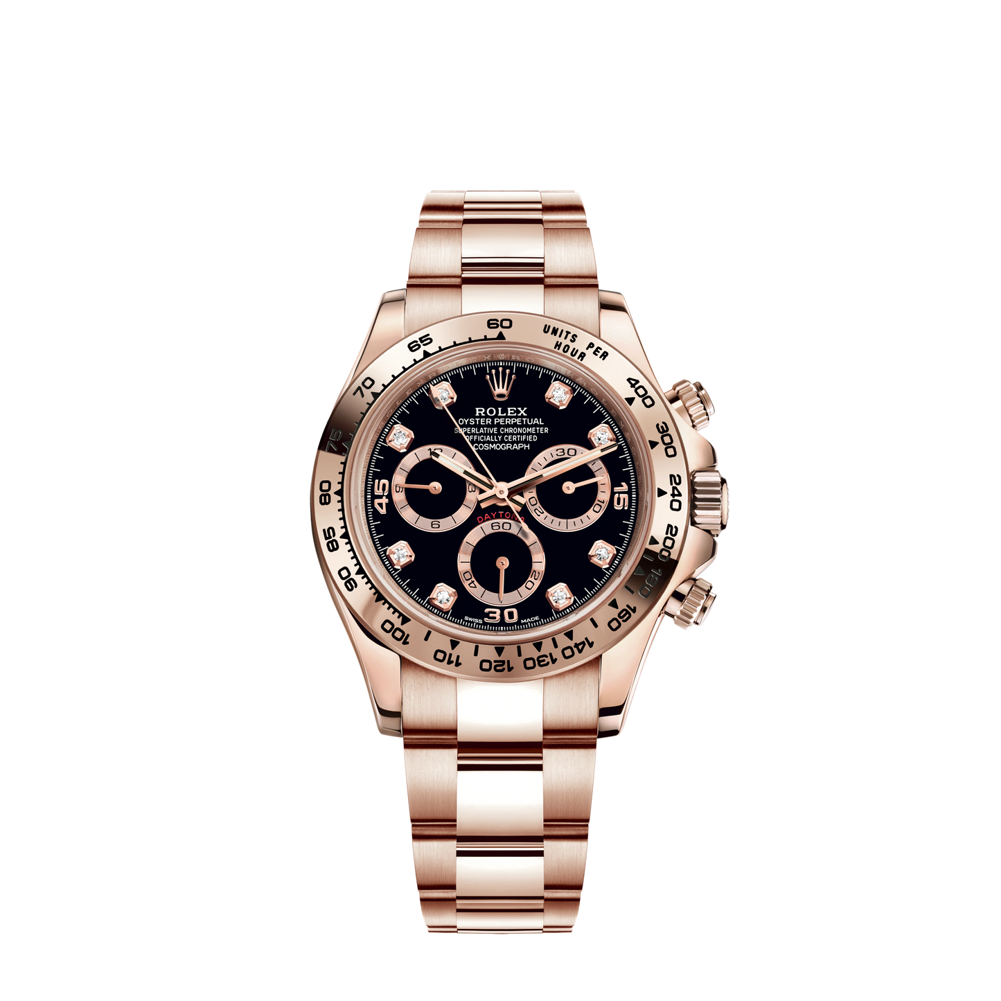 Cosmograph Daytona 40MM Oyster Bracelet With a Black Diamond-Set Dial 18 CT Everose Gold Bezel With Engraved Tachymetric Scale
