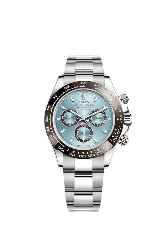 Cosmograph Daytona 40MM Oyster Bracelet Platinum With an Ice-Blue Dial Chestnut Brown Cerachrom Bezel With Tachymetric Scale