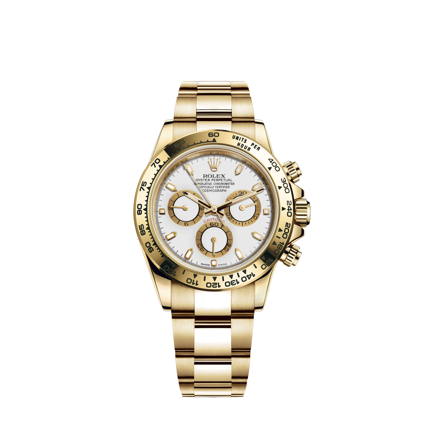 Cosmograph Daytona 40MM Oyster Bracelet White Dial 18 CT Yellow Gold Bezel With Engraved Tachymetric Scale