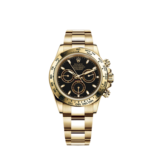 Cosmograph Daytona 40MM Oyster Bracelet Black Dial 18 CT Yellow Gold Bezel With Engraved Tachymetric Scale