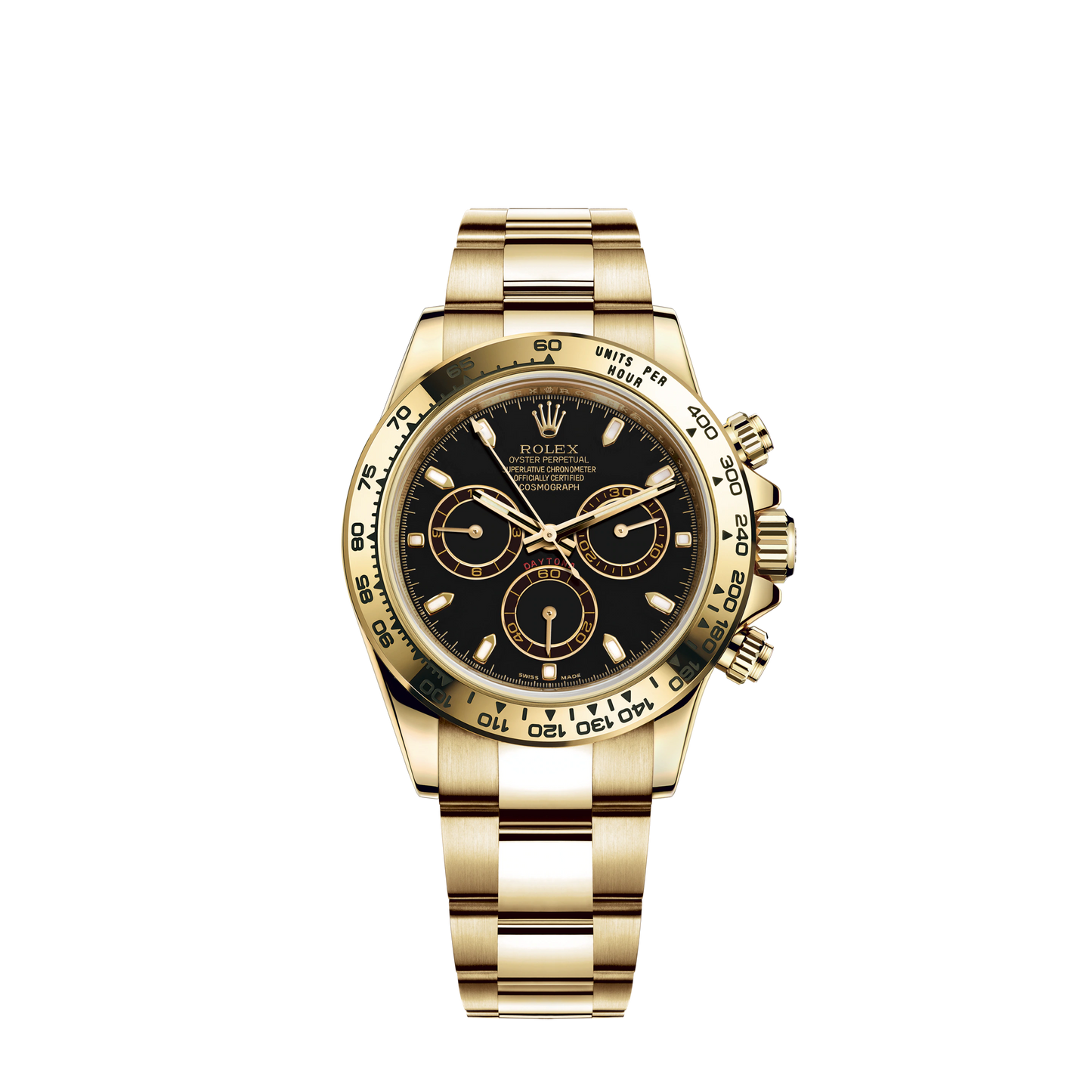 Cosmograph Daytona 40MM Oyster Bracelet Black Dial 18 CT Yellow Gold Bezel With Engraved Tachymetric Scale