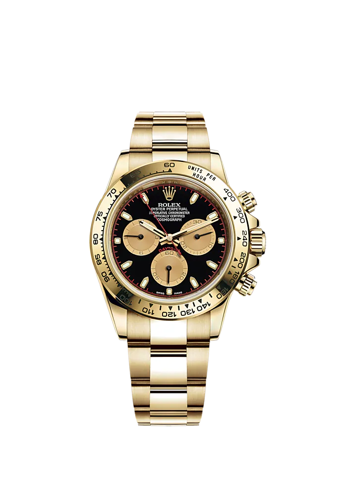 Cosmograph Daytona 40MM 18 CT Yellow Gold Oyster Bracelet Black Dial 18 CT Yellow Gold Bezel With Engraved Tachymetric Scale