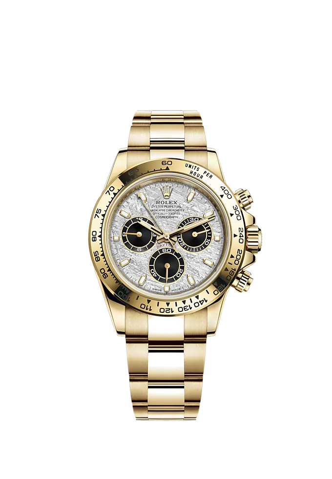 Cosmograph Daytona 40MM Oyster Bracelet Meteorite and Black Dial 18 CT Yellow Gold Bezel With Engraved Tachymetric Scale