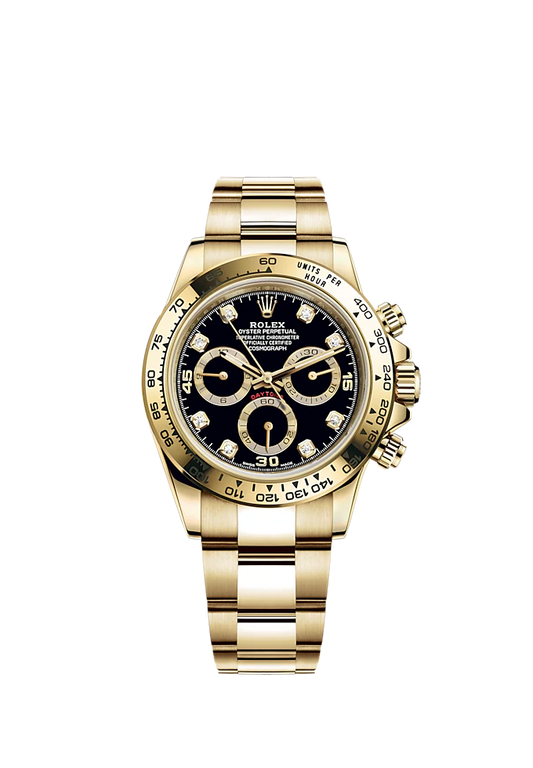 Cosmograph Daytona 40MM Oyster Bracelet Black and Diamond-Set Dial 18 CT Yellow Gold Bezel With Engraved Tachymetric Scale