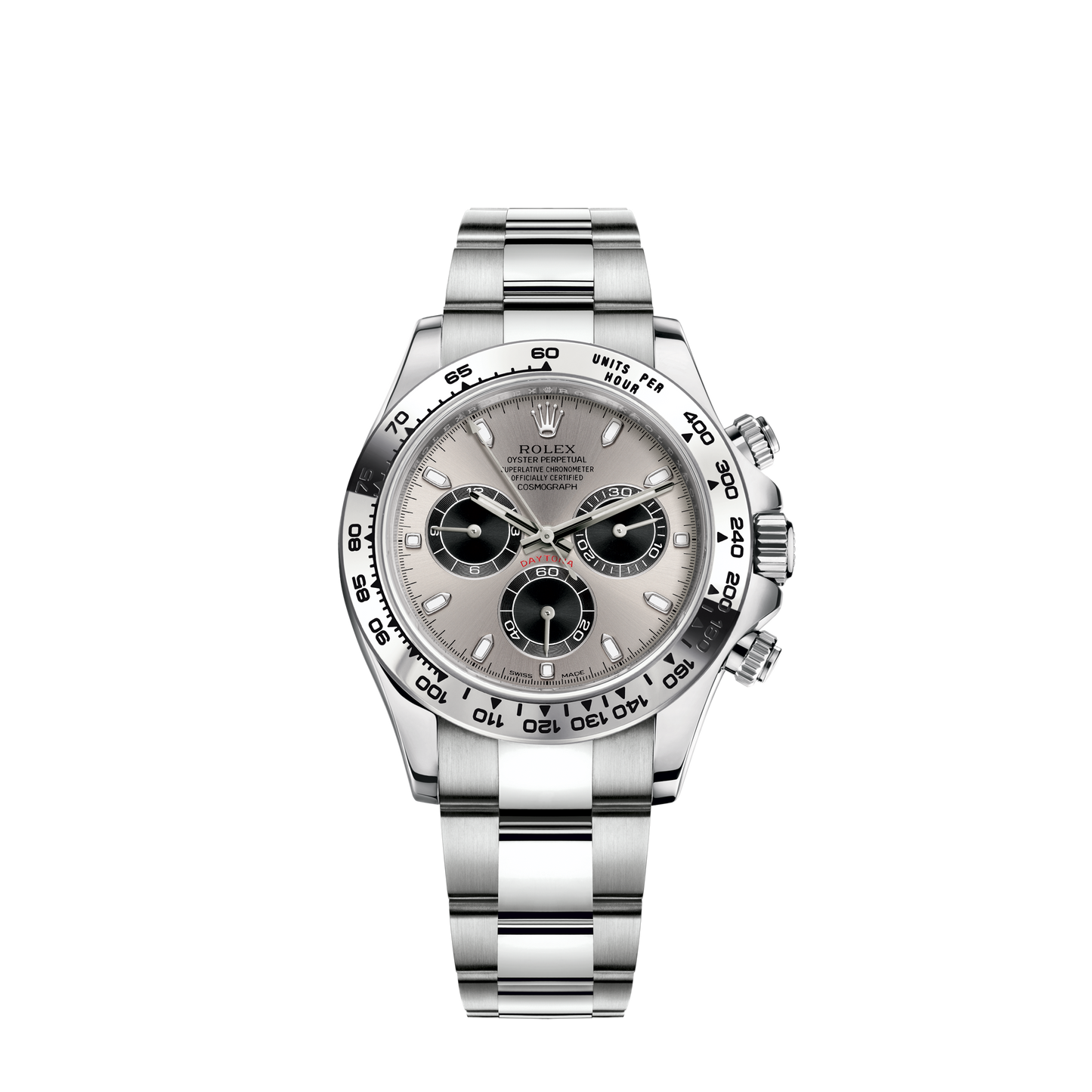 Cosmograph Daytona 40MM Oyster Bracelet Steel and Black Dial 18 CT White Gold Bezel With Engraved Tachymetric Scale